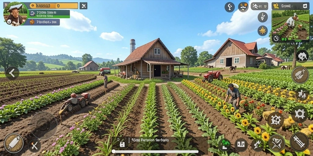 Screenshot utama menunjukkan aktivitas menarik dalam game Farming 7CONE.