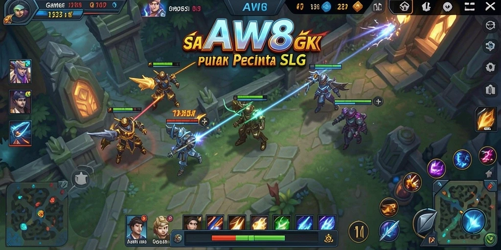 Screenshot gameplay AW8 menampilkan pertempuran strategis yang mendebarkan.