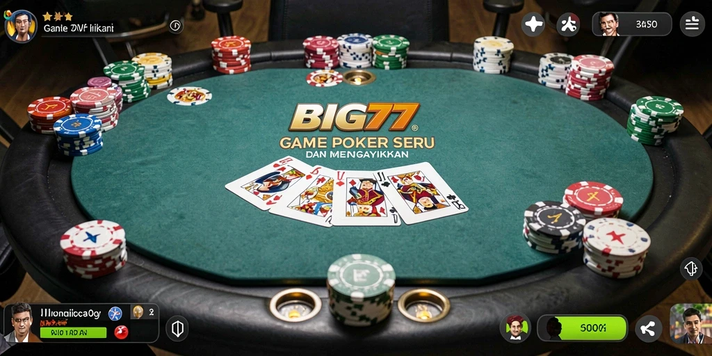 Tampilan gameplay Poker yang menegangkan dan menarik di BIG77.