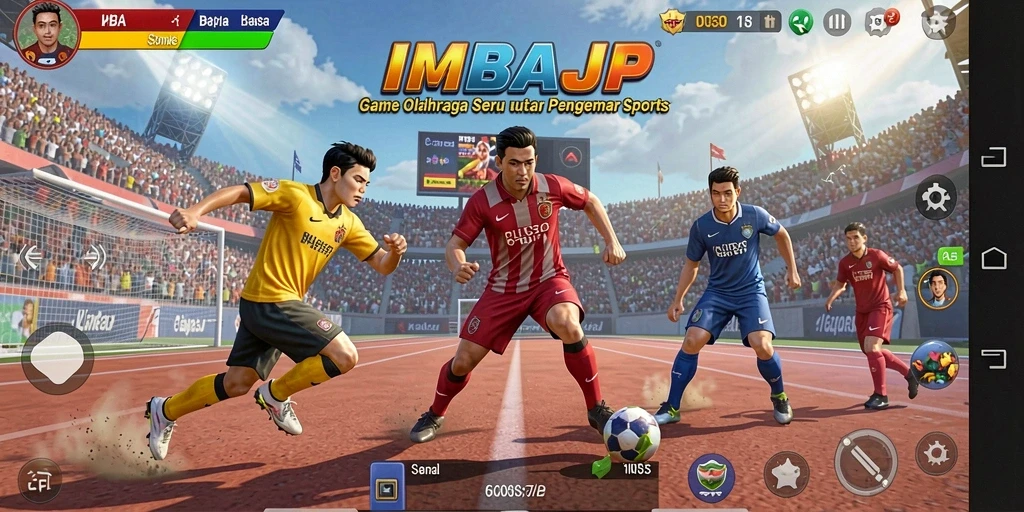 Screenshot utama IMBAJP menampilkan gameplay seru dalam olahraga.