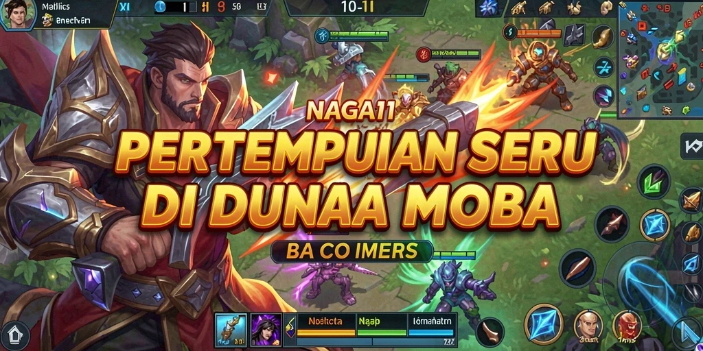 Screenshot gameplay NAGA11 menampilkan aksi pertempuran seru dalam arena MOBA.