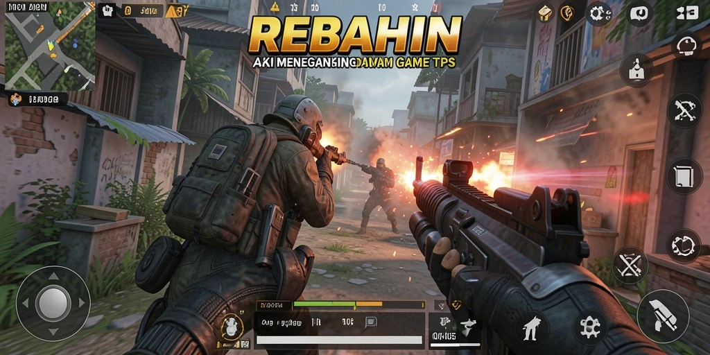 Tampilan gameplay seru REBAHIN dalam pertempuran TPS.