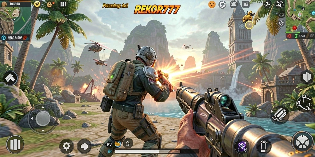 Tangkapan layar gameplay <strong>REKOR777</strong> yang menunjukkan aksi penuh adrenalin.