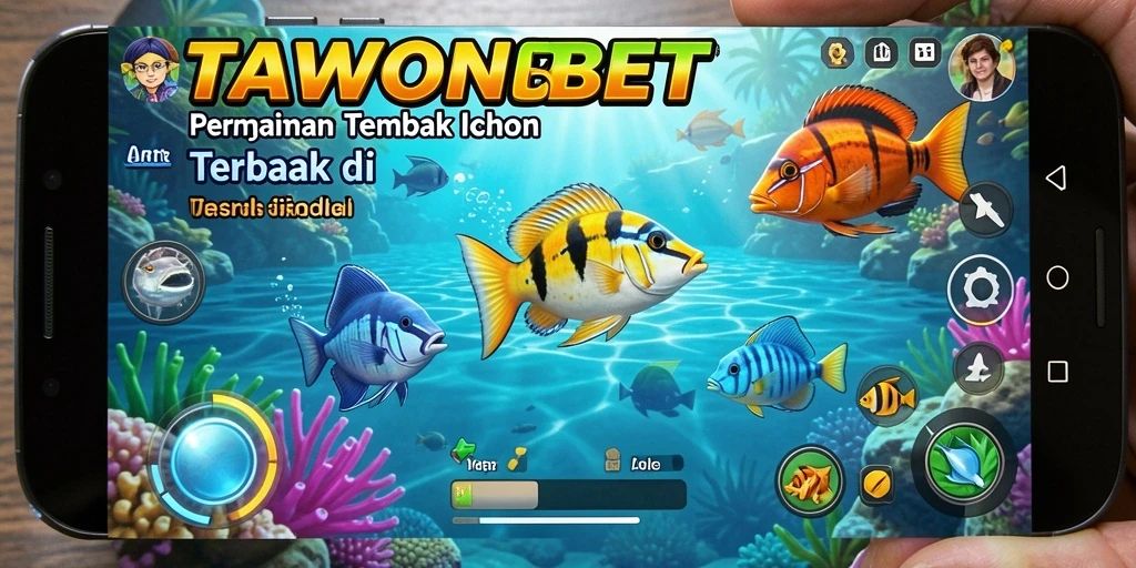 Tampilan gameplay TAWONBET dengan banyak ikan warna-warni.