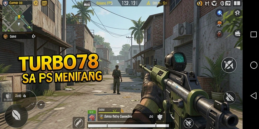 Screenshot gameplay TURBO78 menampilkan aksi menembak yang mendebarkan.