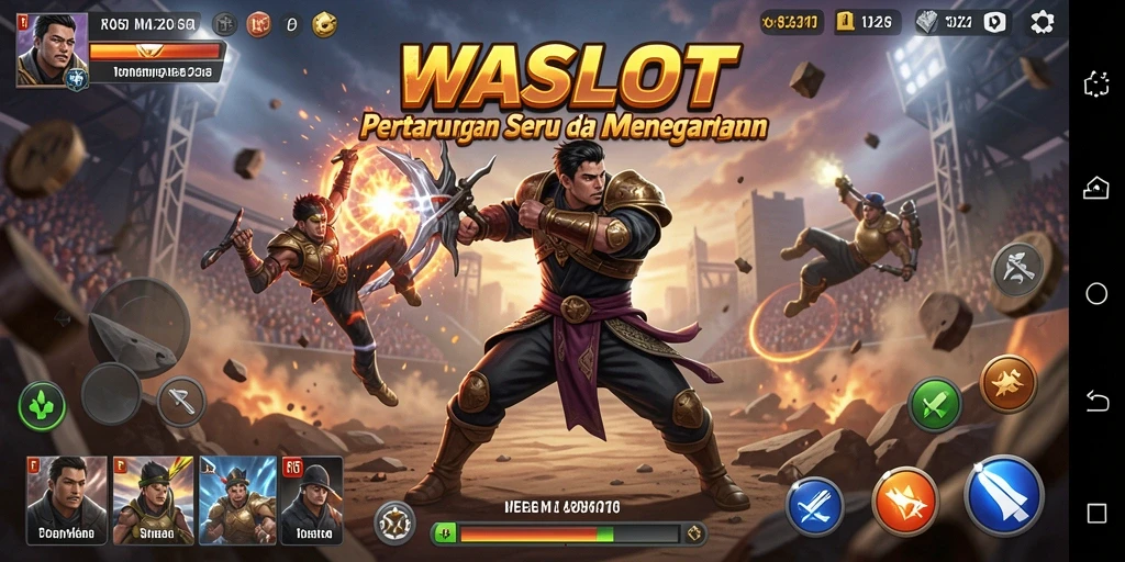 Gameplay WASLOT dengan pertarungan seru antara karakter.